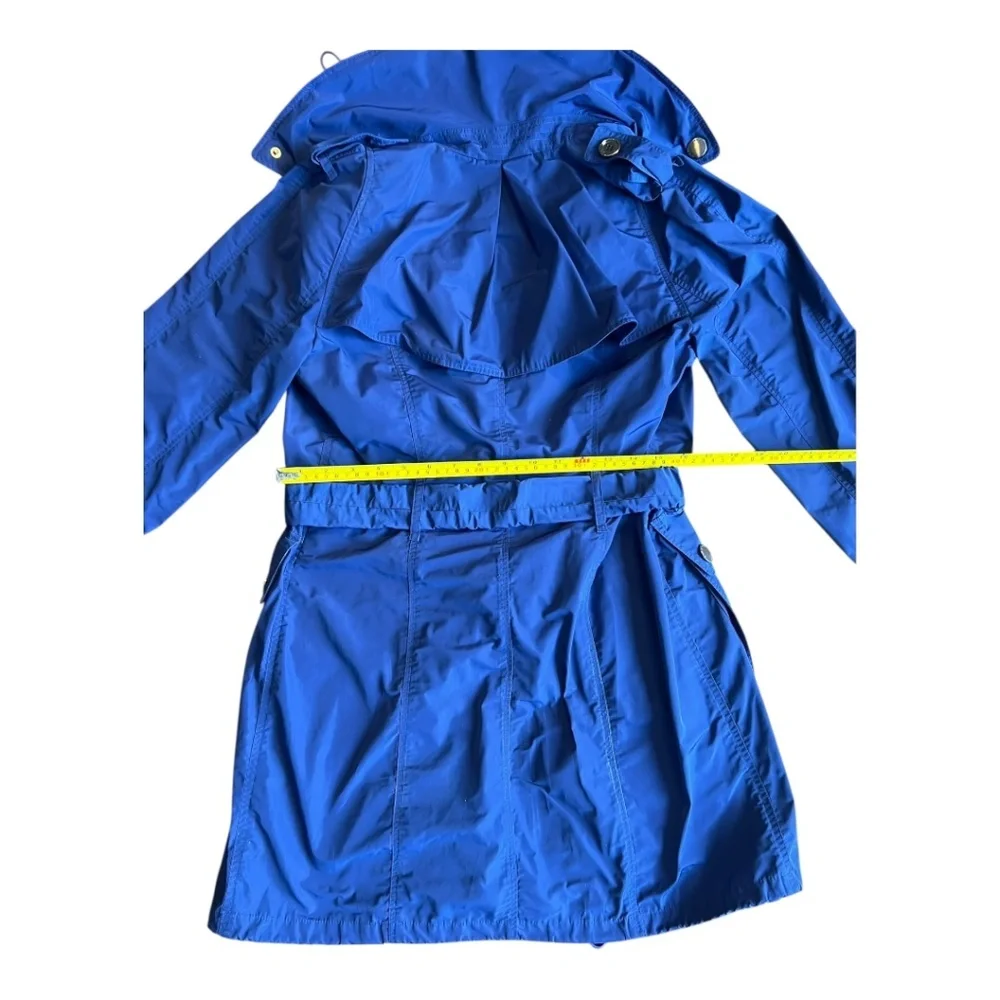 Burberry Brit Royal Blue Trench Coat Zip-In Hood Belted Women’s Size 8 - Picture 12 of 16